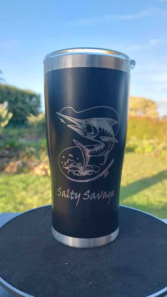 Unique Laser Engraved Travel Cup Salty Savage Marlin Mug Tumbler 20oz 600ml Insulated Tumbler Laser Engraved Stainless Steel Fishing