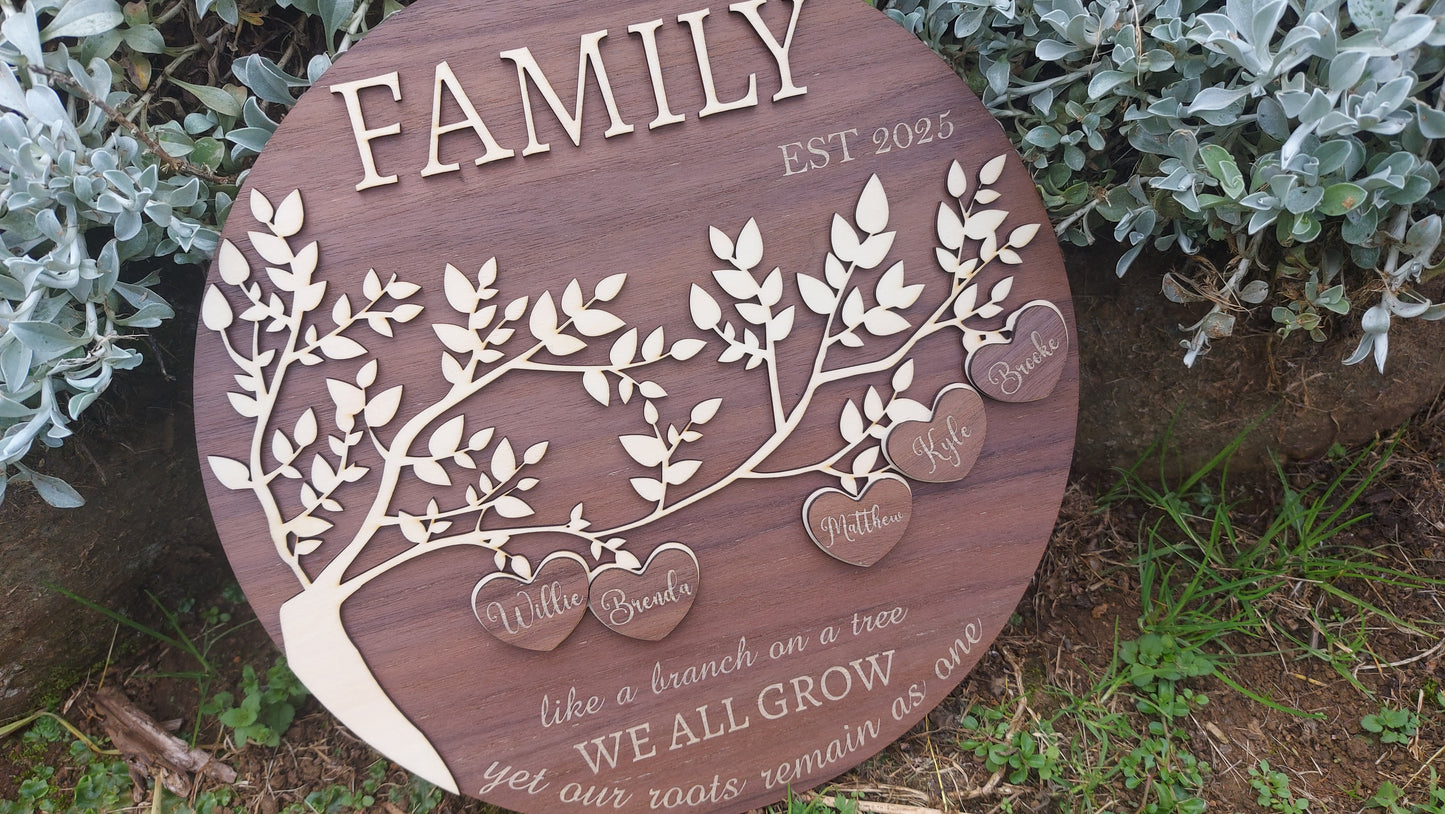 Family Tree Sign Personalised Layered Wooden Wall Hanging Rustic Gift Mothers Day Birthday Christmas Custom Made Personalized Home Decor