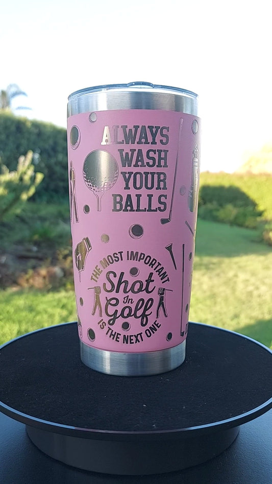 Unique Laser Engraved Travel Cup Wash Your Balls Mug Tumbler 20oz 600ml Insulated Tumbler Laser Engraved Stainless Steel Golfer Golfing
