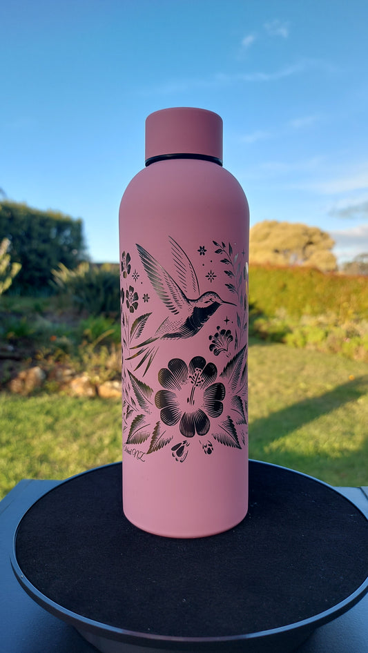 Unique Engraved Water Bottle Humming Bird Mug Pink 500ml Laser Engraved Stainless Steel Gifts Can be Personalised Metal Drink Bottle