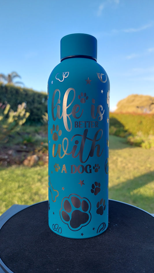 Unique Engraved Water Bottle 500ml Laser Engraved Stainless Steel Gifts Drink Bottle Live Is Better With A Dog
