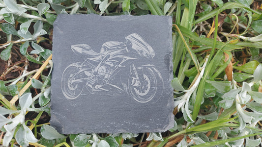 Laser Engraved Slate Coaster Racing Motorbikes, Housewarming Birthday Anniversary Gifts
