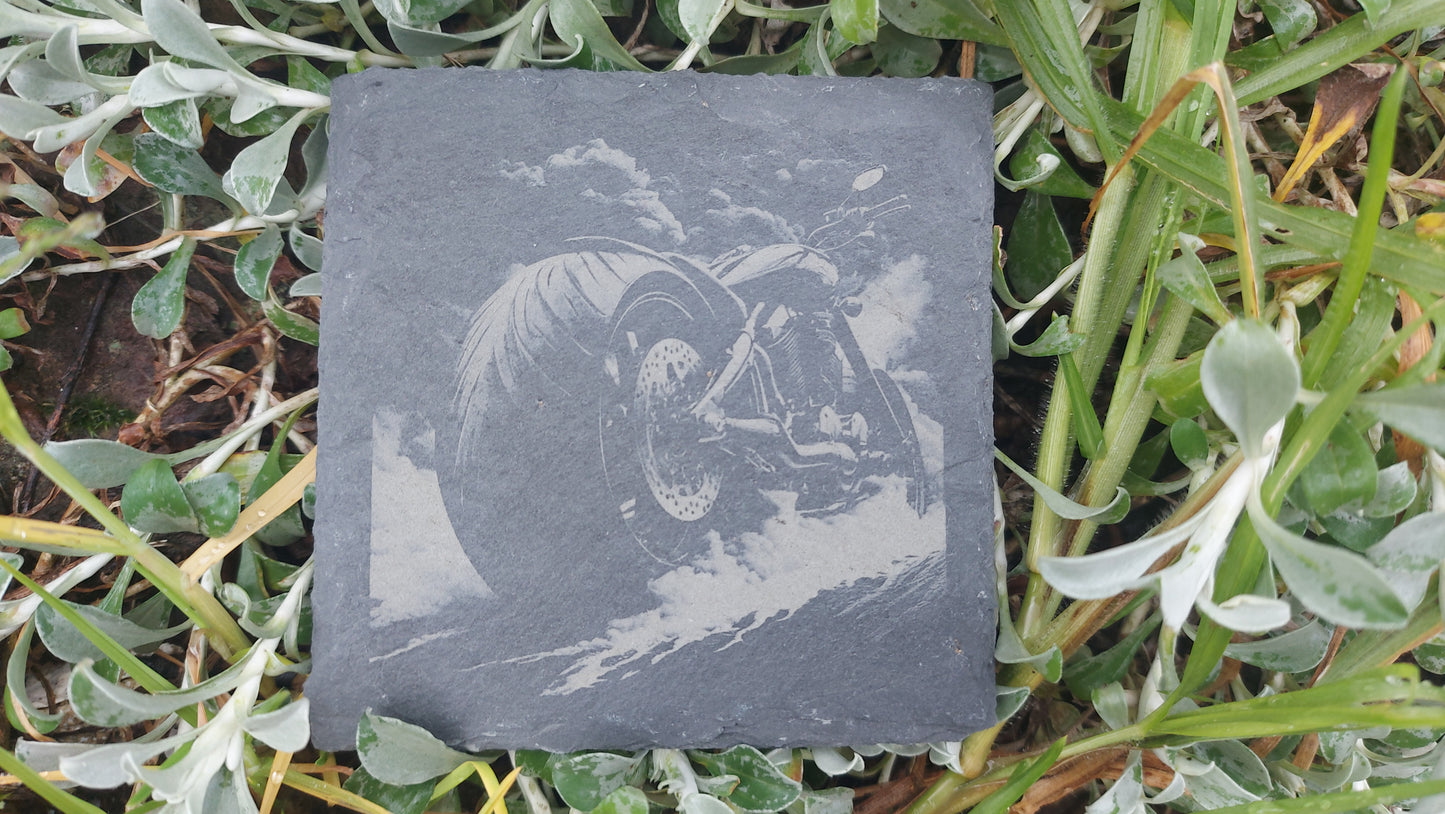 Laser Engraved Slate Coaster Motorbikes, Housewarming Birthday Anniversary Gifts