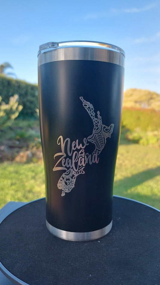 Unique Laser Engraved Travel Cup New Zealand North South land Mug Tumbler 20oz 600ml Insulated Tumbler Laser Engraved Stainless Steel Tribal